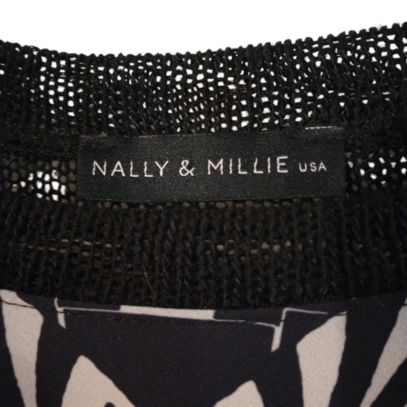 Nally & Millie Artsy Dark Romantic Mixed Fabric Partial Sheer Sweater Blouse XL - Picture 3 of 10